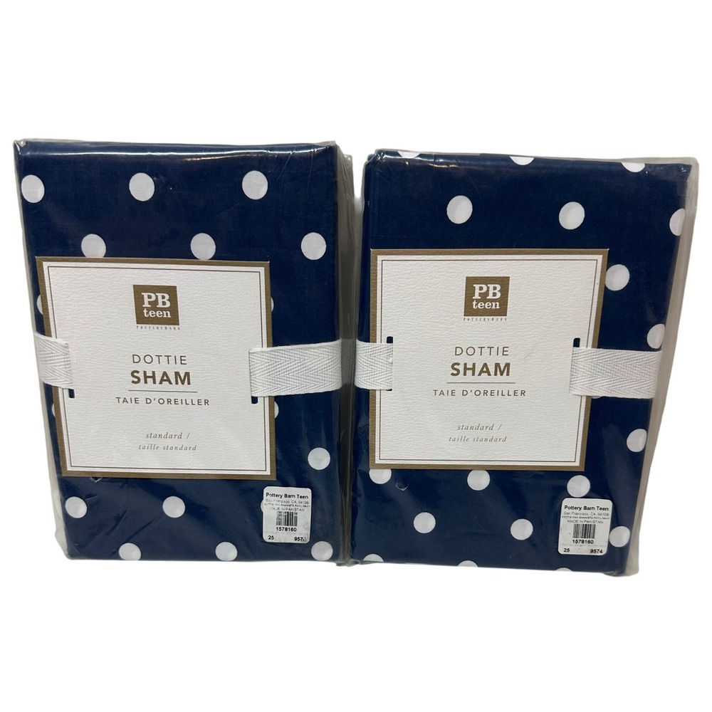 Pottery Barn Teen PB Teen Dottie Sham Set 2 Navy White Polka Dot Standard Cotton